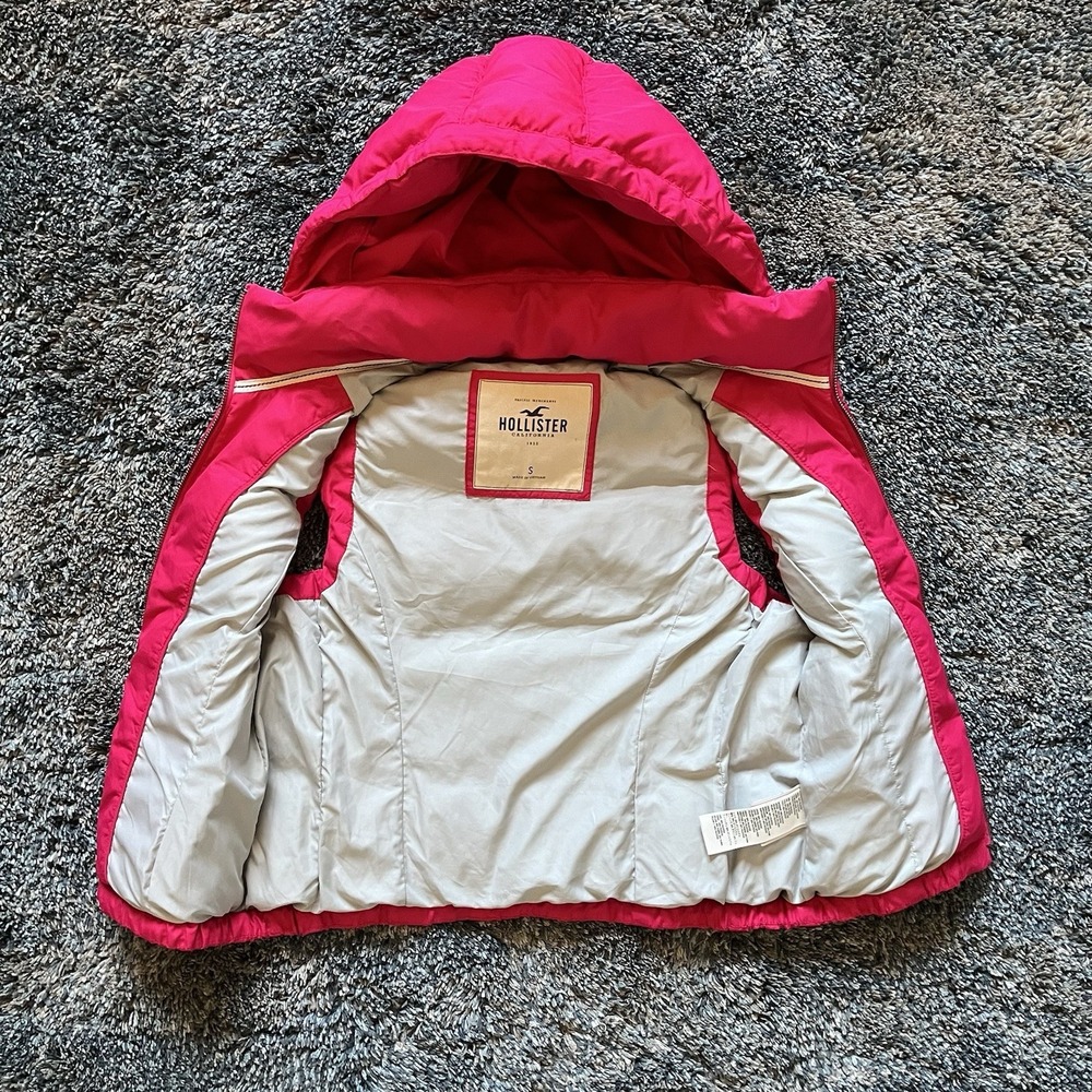 Hollister Vest Womens S Pink Hooded Quilted Insulated Puffer Down Jacket Coat - Picture 6 of 9